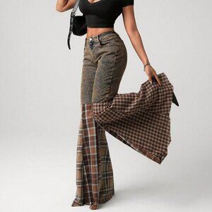 Multicolor Casual Women's Boho Hippie Bell Bottom Jeans